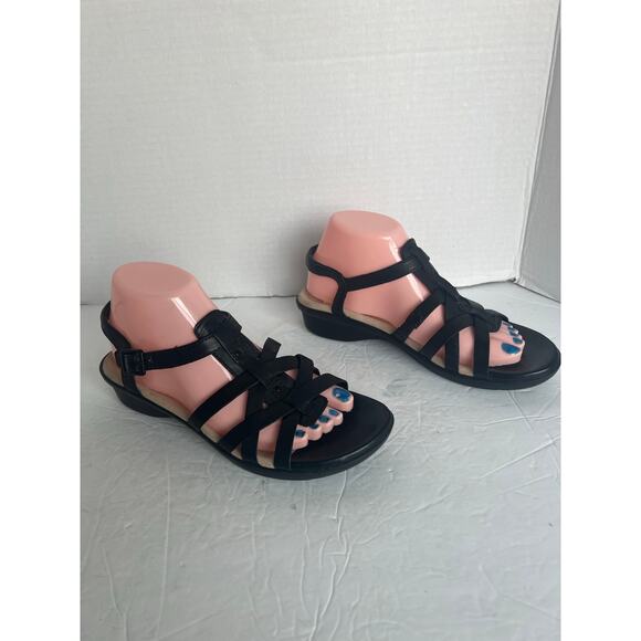 Clarks Collection Loomis Katey Black Leather Strappy Low Heel Comfort Sandals 8 - Picture 2 of 12